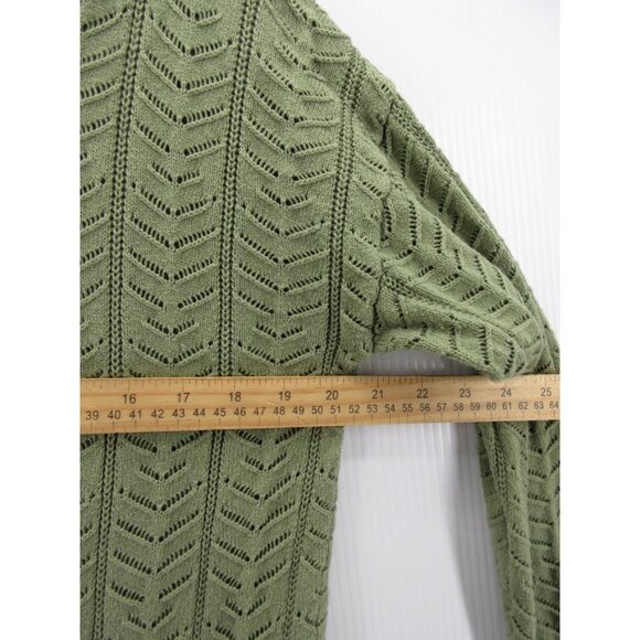 LL Bean Sweater Large Olive Cardigan Pointelle Button Up Scoop Neck - Picture 5 of 10